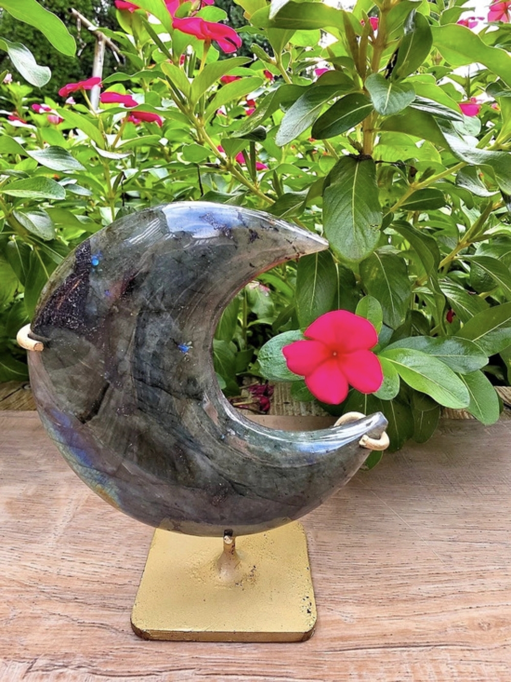 Labradorite Crystal Crescent Moon On Stand